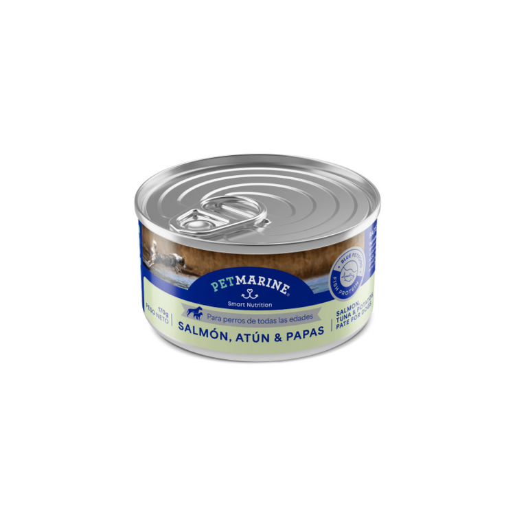 Lata Petmarine para perros - Salmón, atún y papas (170 gr.)