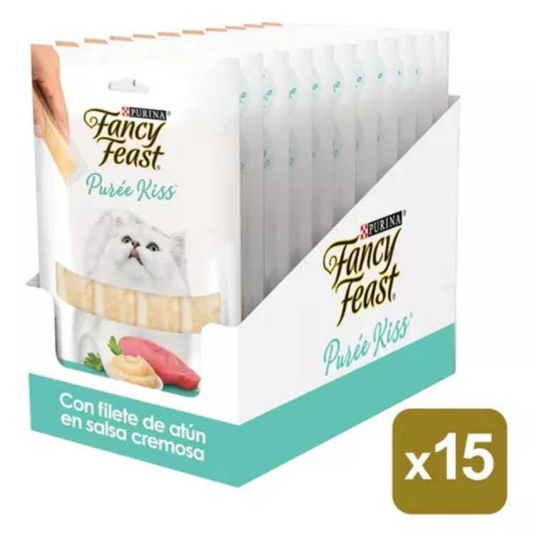 Pack 15 Snack Purina Fancy Feast Puree Kiss - Filete de Atún