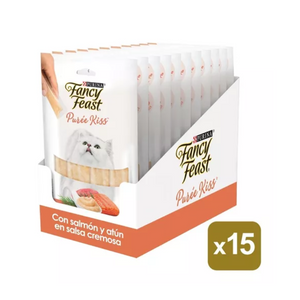 Pack 15 Snack Purina Fancy Feast Puree Kiss - Salmón y Atún