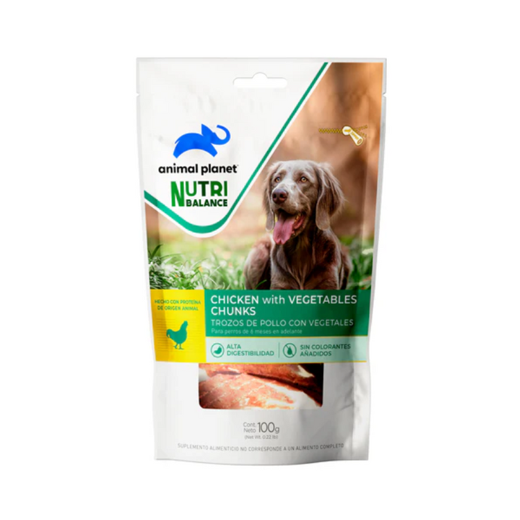 Snack para perros Animal Planet trozos de pollo con vegetales 100 gr.