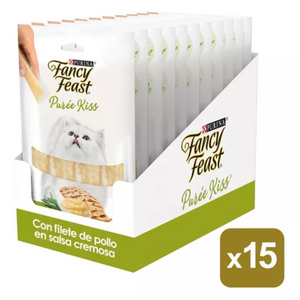 Pack 15 Snack Purina Fancy Feast Puree Kiss - Filete de Pollo