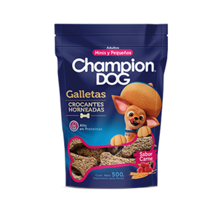 Galletas Champion Dog para Adultos Minis & Pequeños - Sabor Carne (500 gr.)