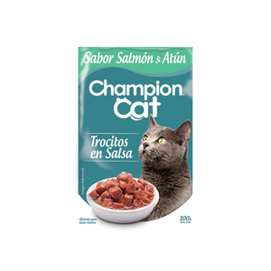 Pouch Champion Cat Trocitos en salsa - Sabor Atún y Salmón (100 gr.)