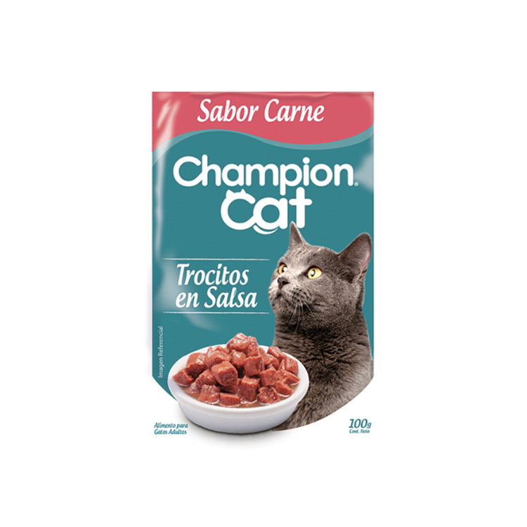 Pouch Champion Cat Trocitos en salsa - Sabor Carne (100 gr.)