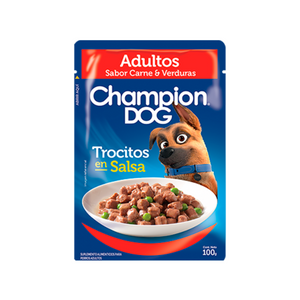 Pouch Champion Dog Trocitos en Salsa Adultos - Sabor Carne (100 gr.)