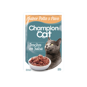 Pouch Champion Cat Trocitos en salsa - Sabor Pollo & Pavo (100 gr.)