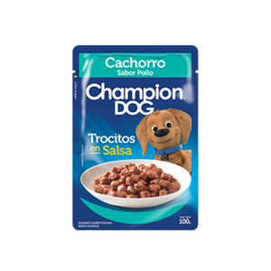 Pouch Champion Dog Trocitos en Salsa Cachorros - Sabor Pollo (100 gr.)